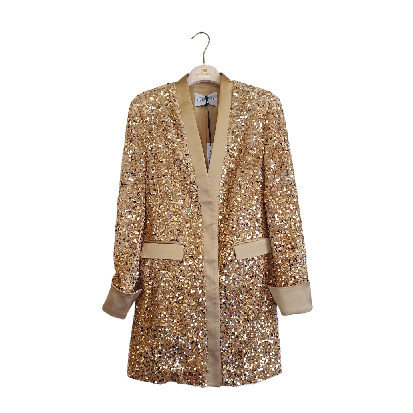 Abito-blazer oro con paiettes di Giulia Nati Couture, per un look elegante e scintillante nelle occasioni speciali a Fossano