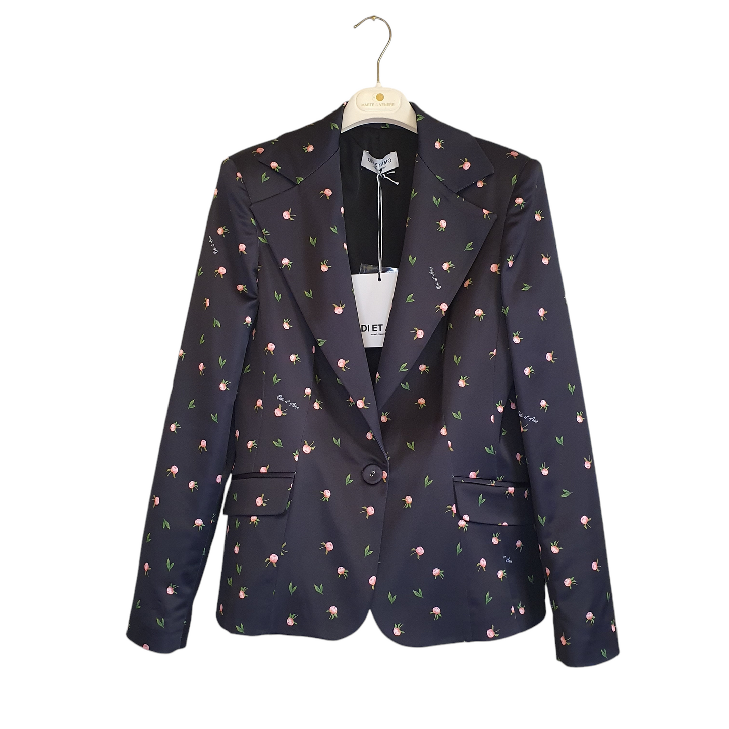 Elegante blazer nero a fiori in satin di odi et amo, per un look sofisticato da donna a Fossano