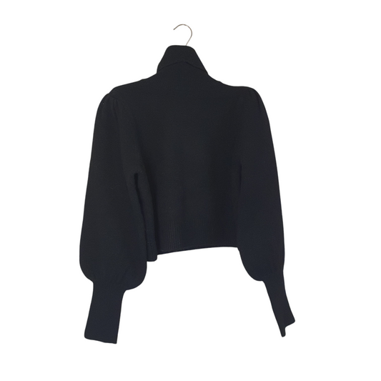 Maglione nero crop con manica a sbuffo e collo alto di Giulia Nati Couture, perfetto per un outfit sofisticato a Fossano
