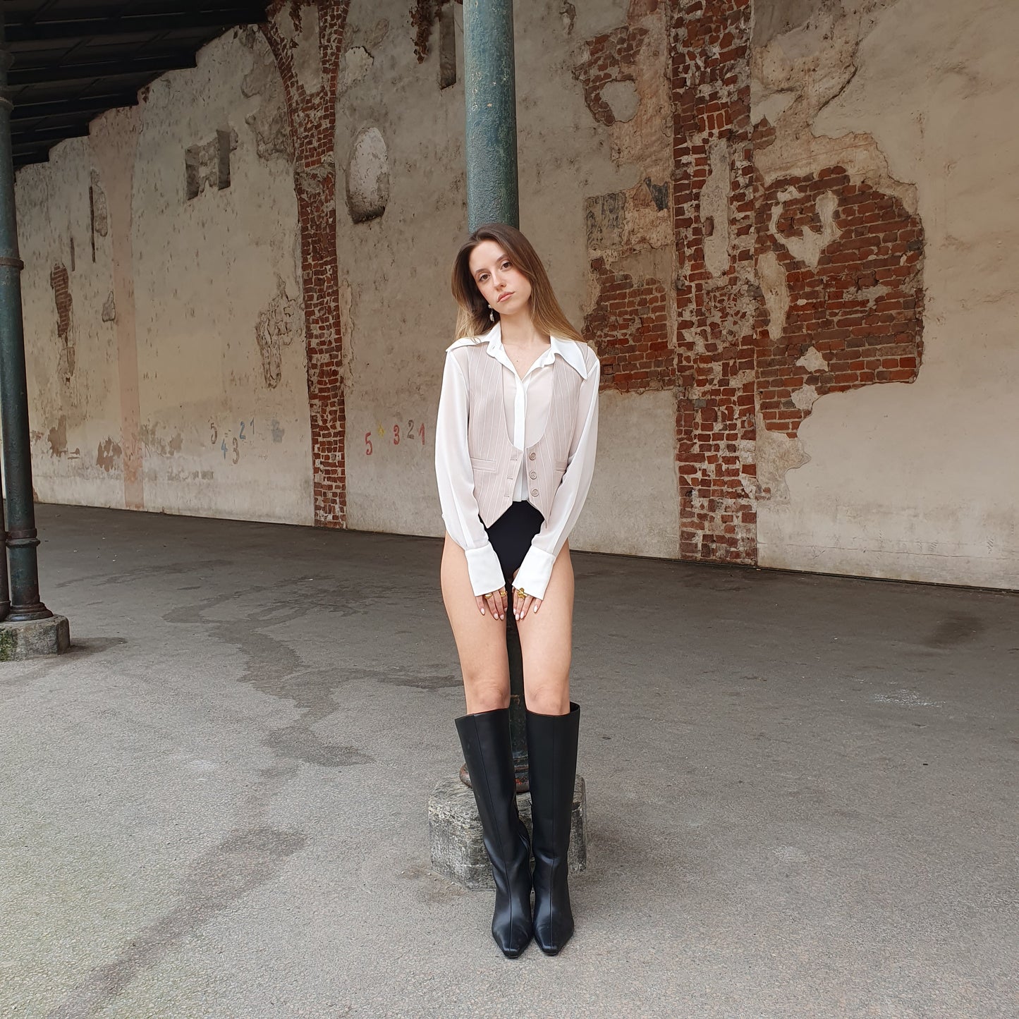 Gilet gessato beige