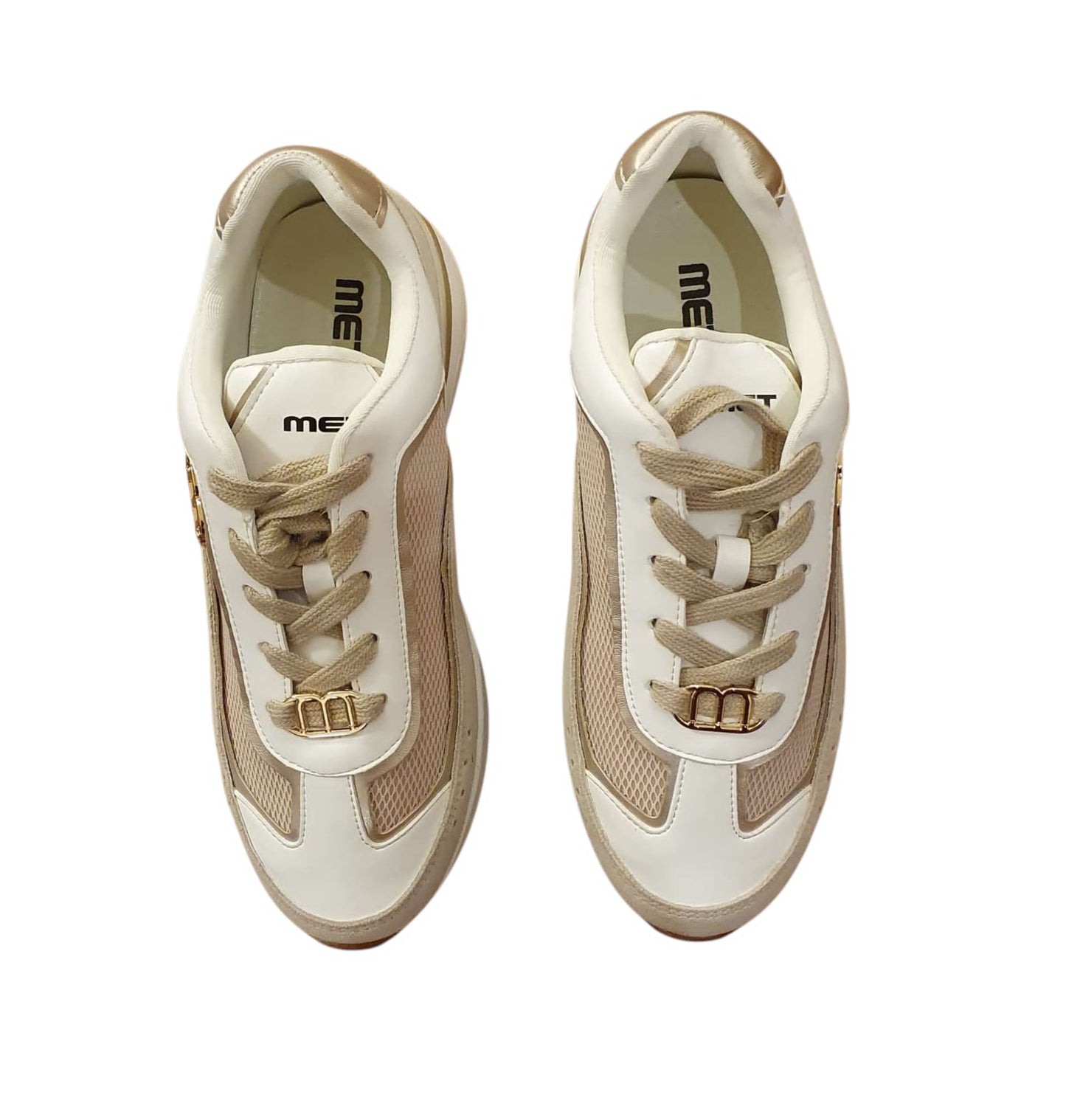 Sneakers bianca e beige met