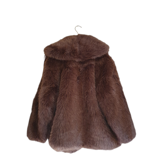 Ecopelliccia con frange marrone