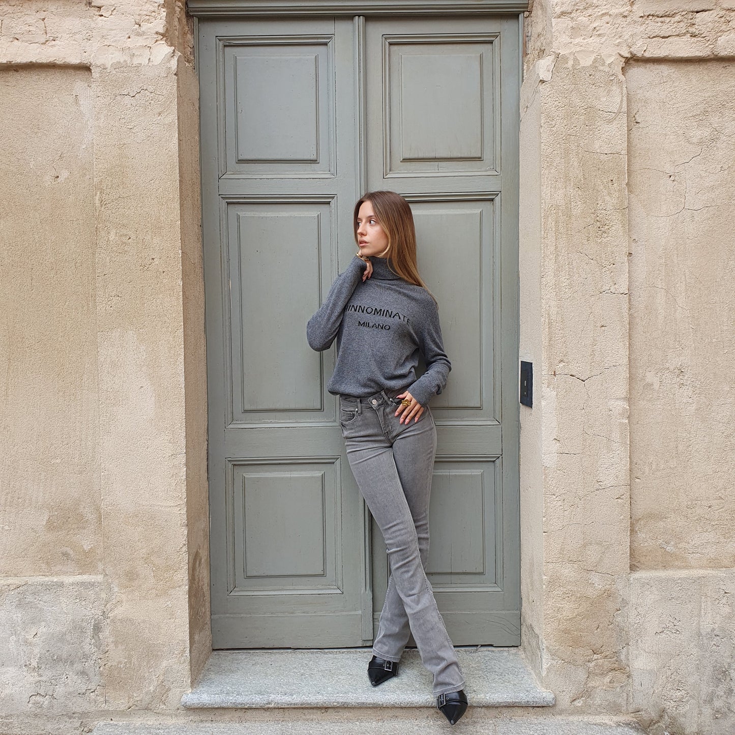 Jeans flare grigi met