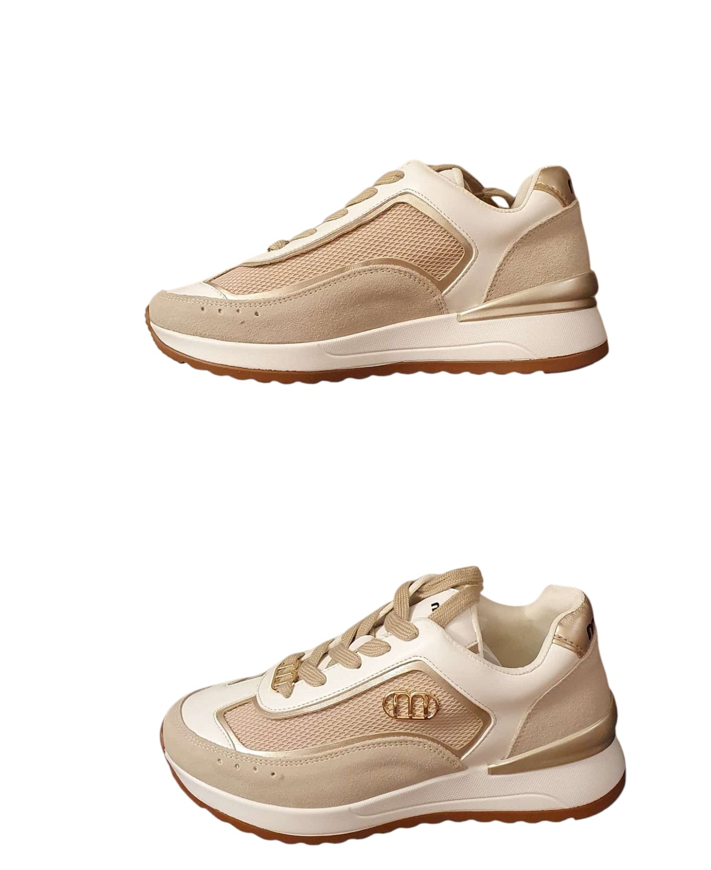 Sneakers bianca e beige met
