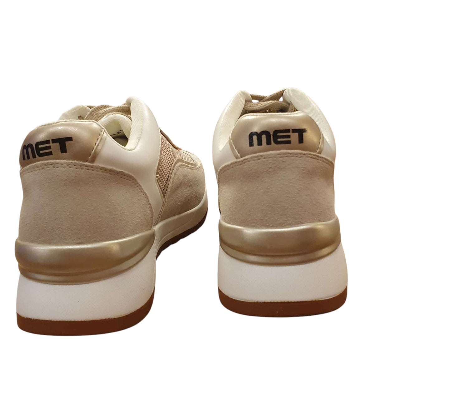 Sneakers bianca e beige met