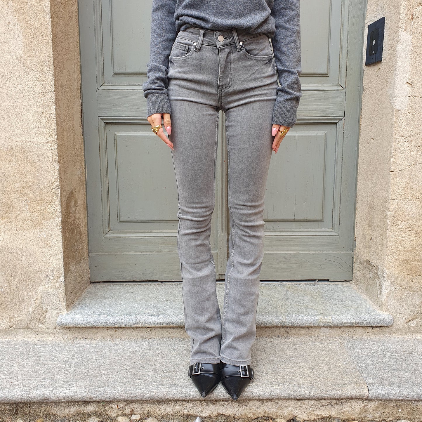 Jeans flare grigi met