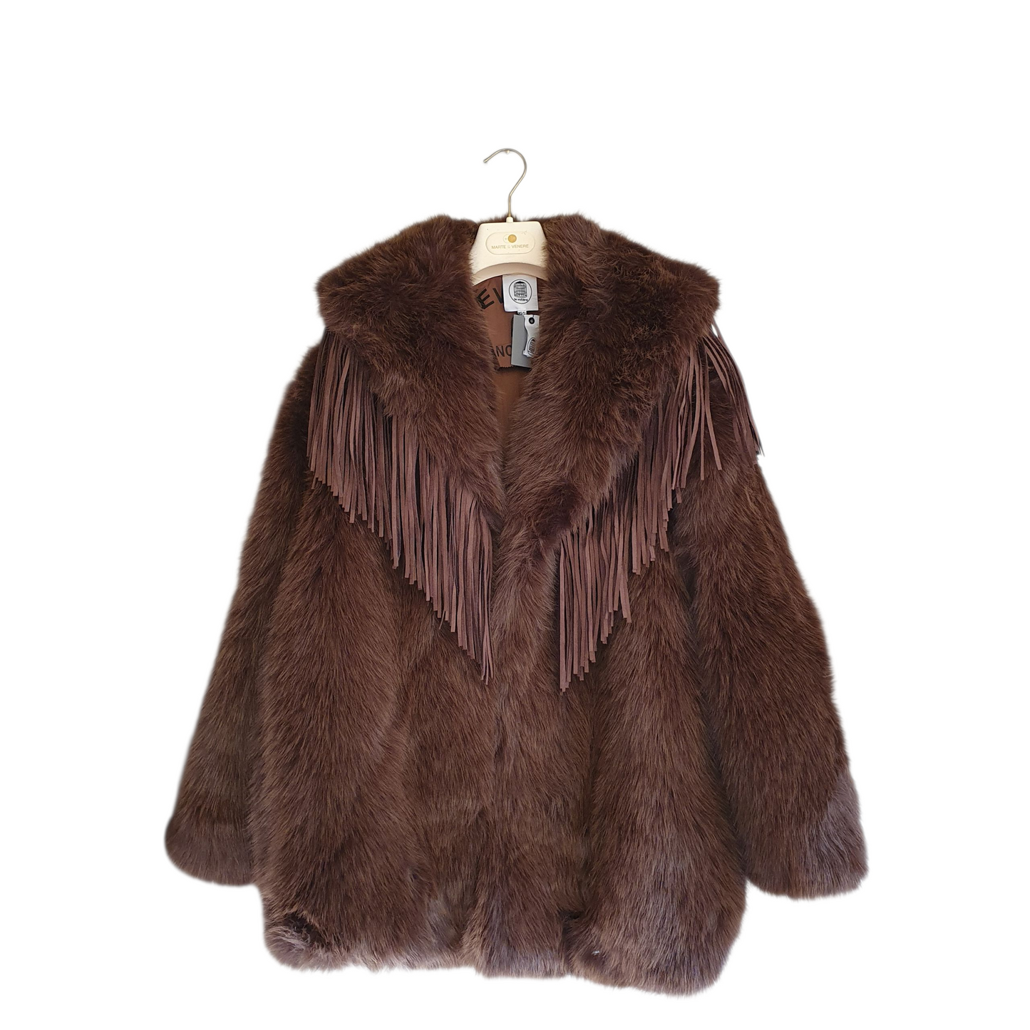 Ecopelliccia con frange marrone