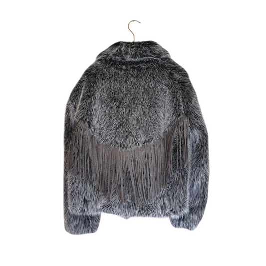 Ecopelliccia grigia con frange