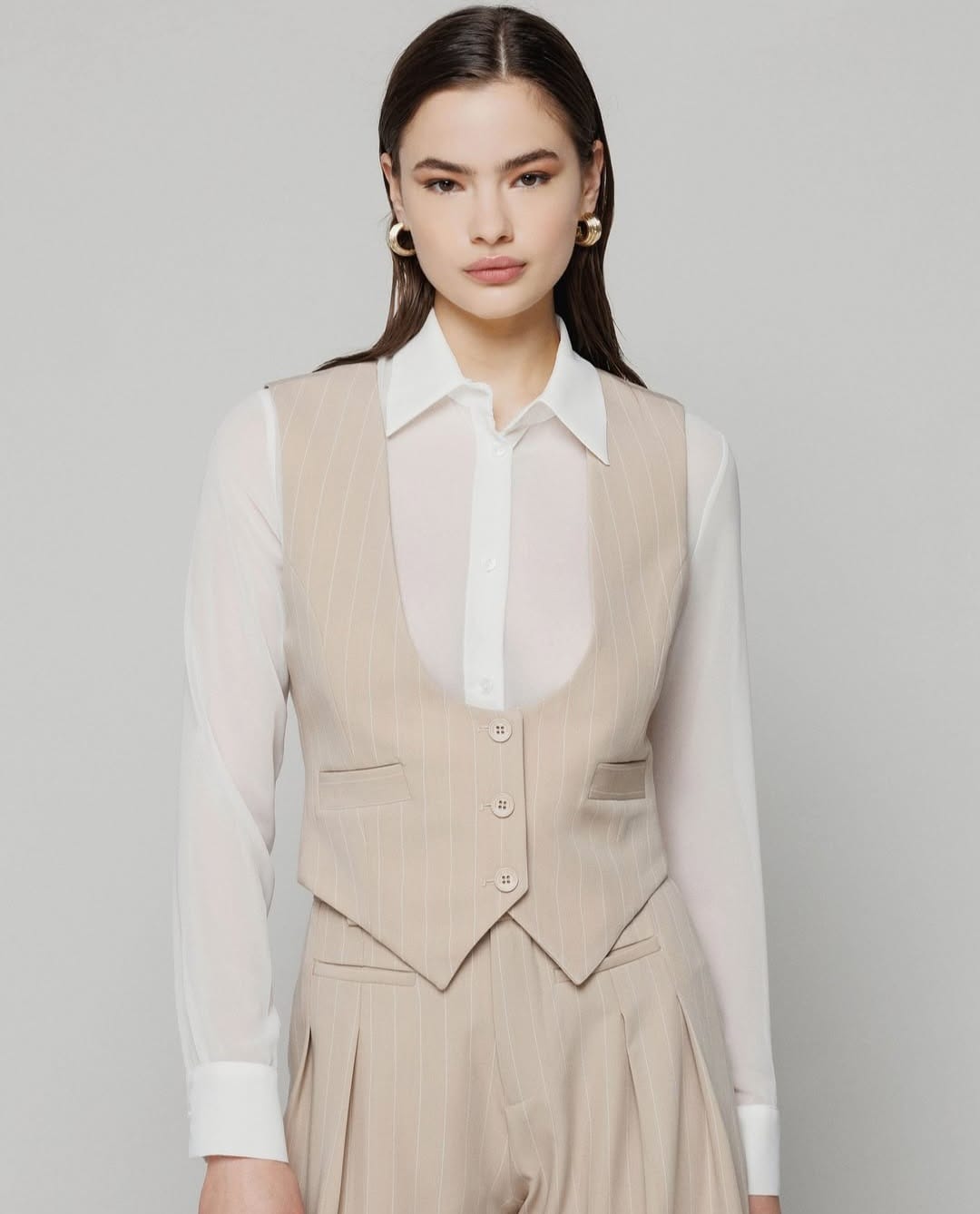 Gilet gessato beige