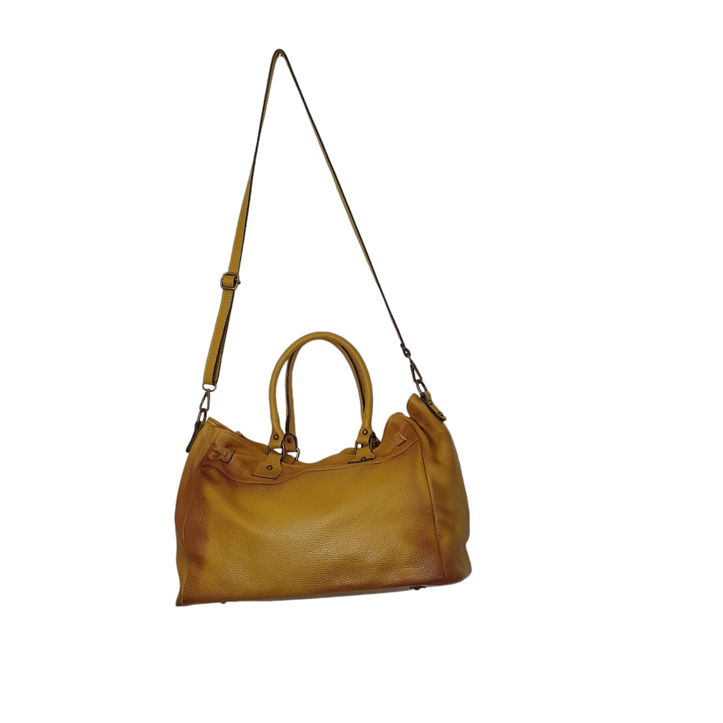 Borsa in pelle e tessuto maculata giallo