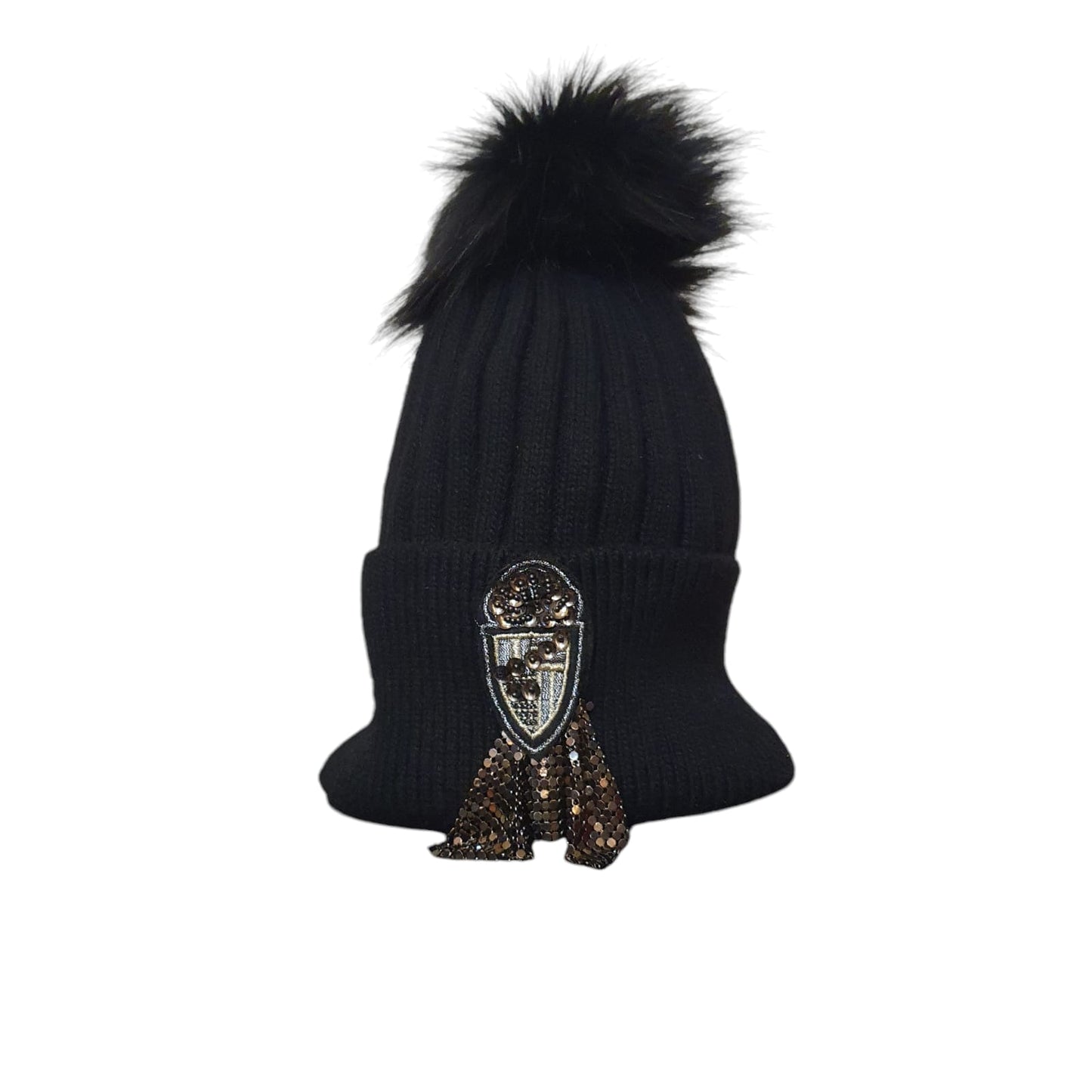 Cappello nero con ponpon da donna ideale per completare outfit casual. Disponibile nello store di abbigliamento a Fossano.