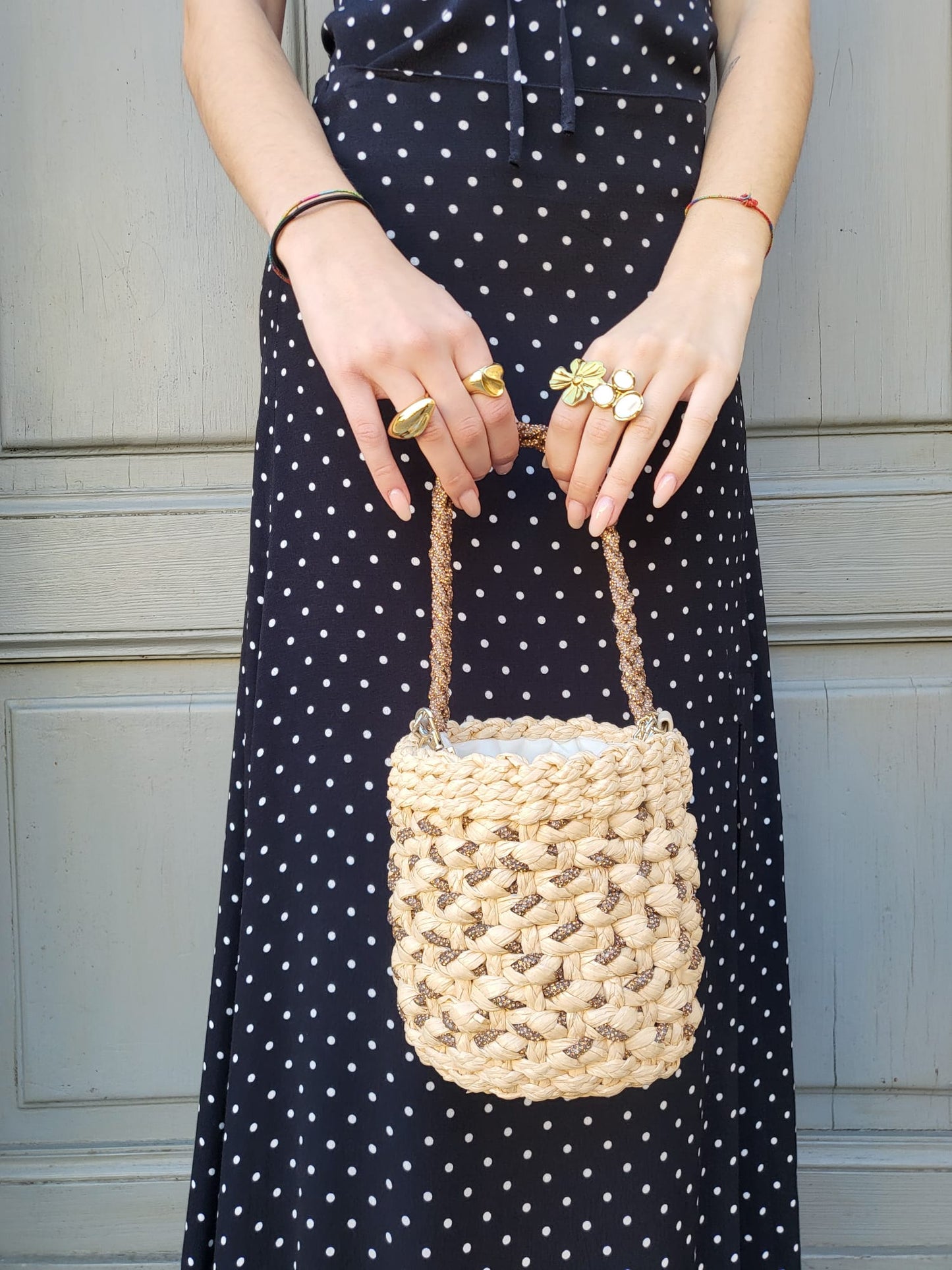 Borsa intrecciata beige