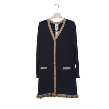 Abito maglia nero e oro con frange Le Voliere, il capo perfetto per il tuo look elegante a Fossano
