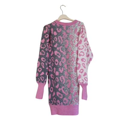 Abito-maglia rosa e grigio con fantasia maculata di Dimora, ideale per un outfit sofisticato a Fossano