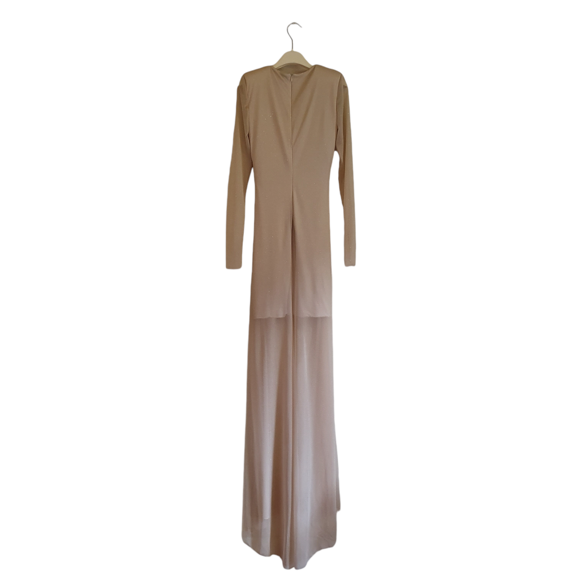 Abito lungo nude scintillante in lurex da donna di Monique Garconne, per un look raffinato a Fossano. 