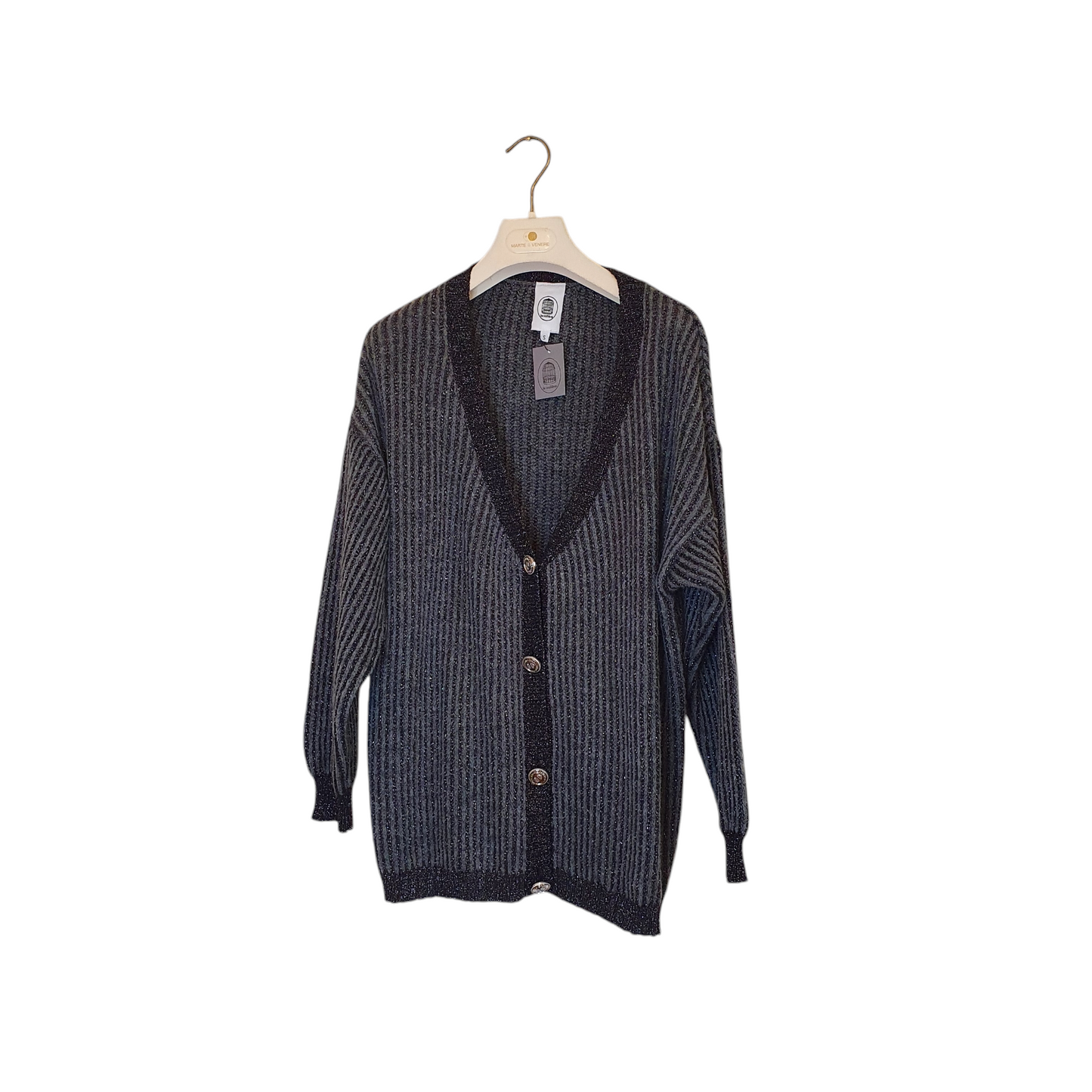 Cardigan a righe grigio da donna Le Voliere, perfetto per un look casual ed elegante a Fossano
