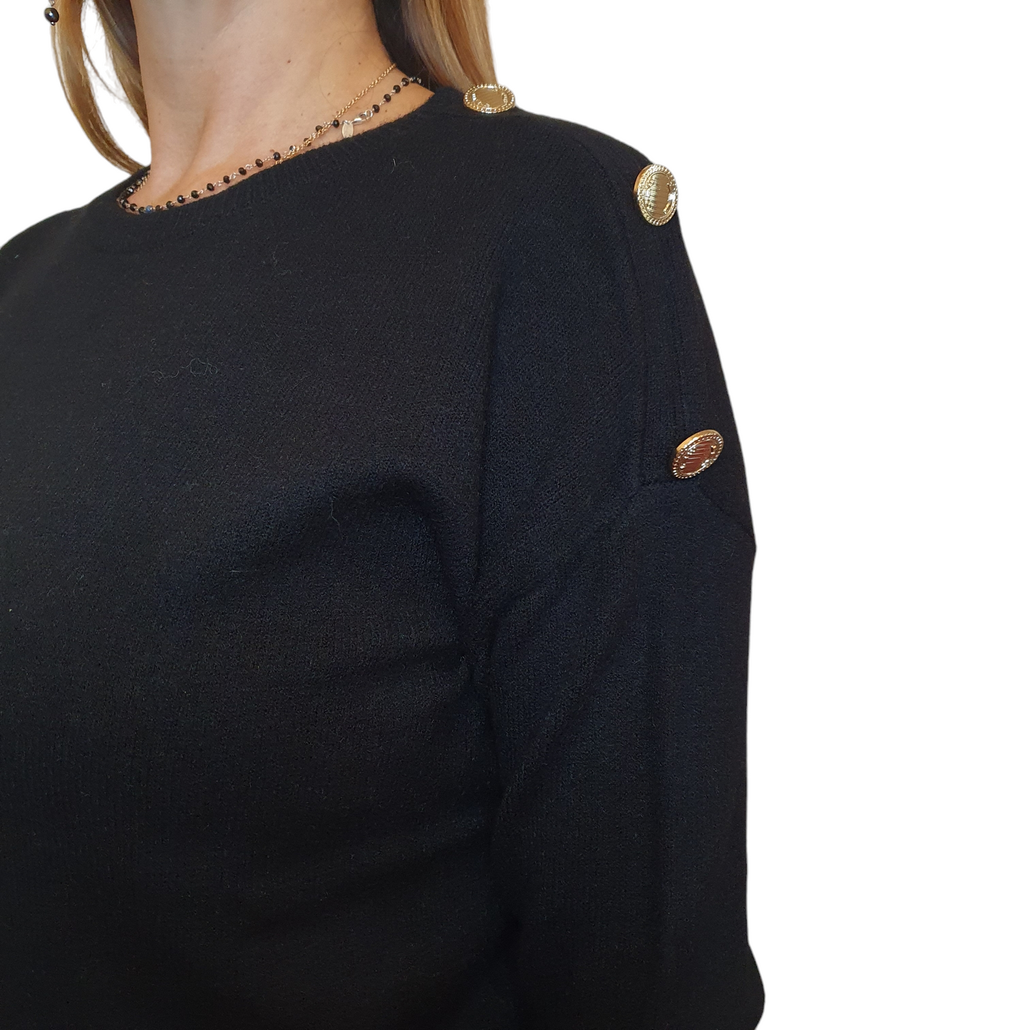 Maglia nera con bottoni laterali Met, perfetta per un outfit casual ed elegante da donna
