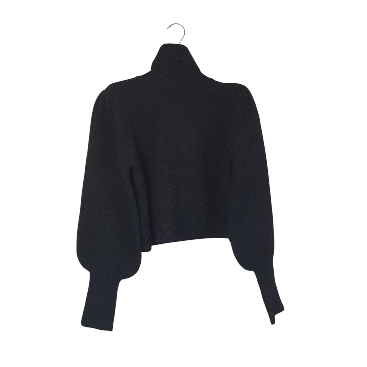 Maglione nero crop con manica a sbuffo e collo alto di Giulia Nati Couture, perfetto per un outfit sofisticato a Fossano
