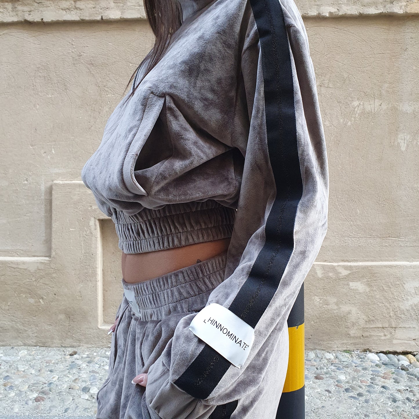 Felpa con zip in ciniglia