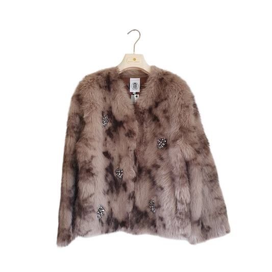 Ecopelliccia beige con strass