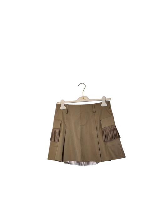 Gonna con tasche e frange beige
