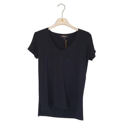 Tshirt con scollo a v e scritta met