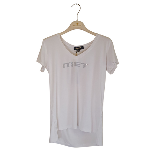 Tshirt con scollo a v e scritta met