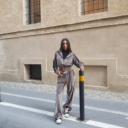 Felpa con zip in ciniglia