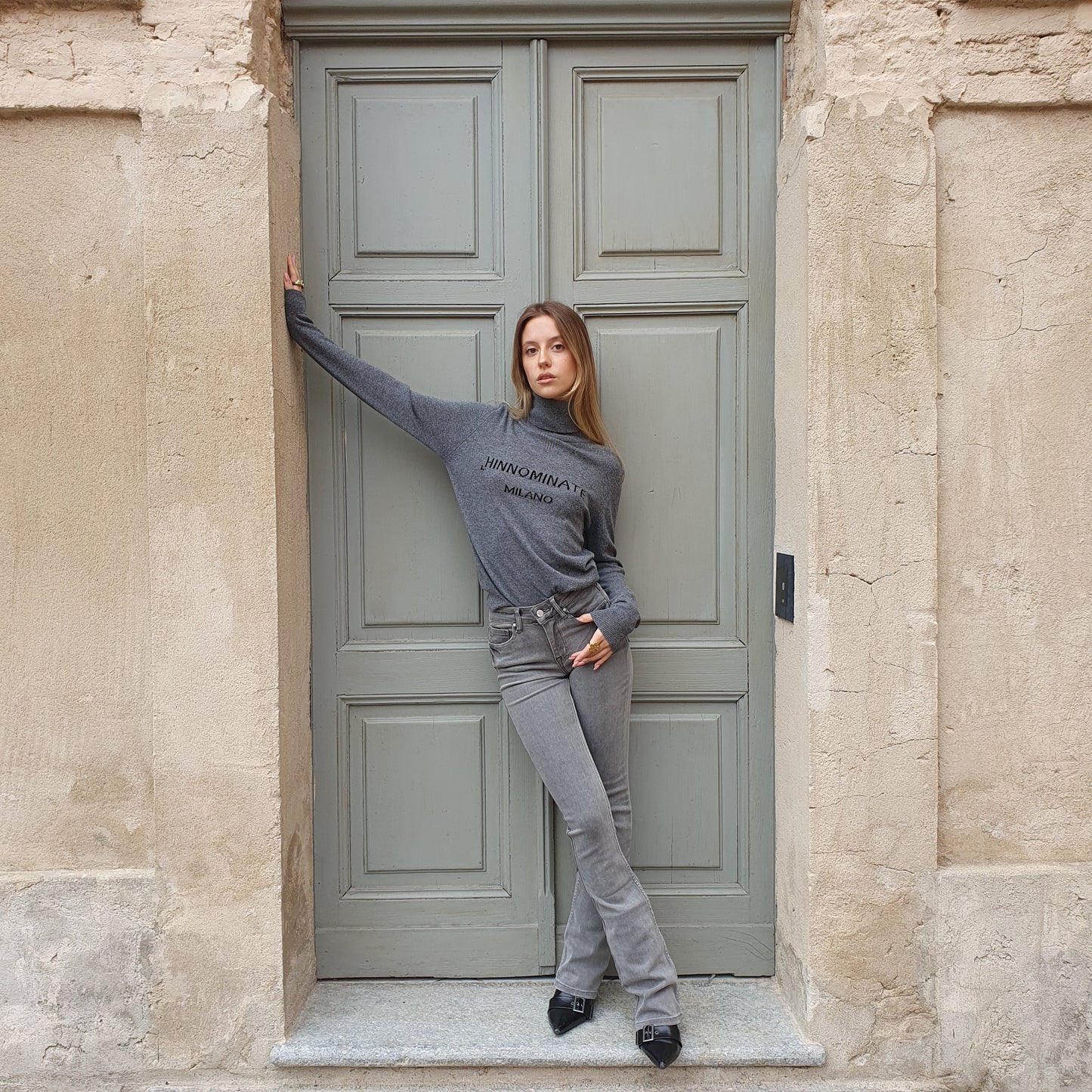 Maglia-dolcevita con intarsio