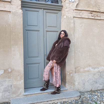 Ecopelliccia con frange marrone