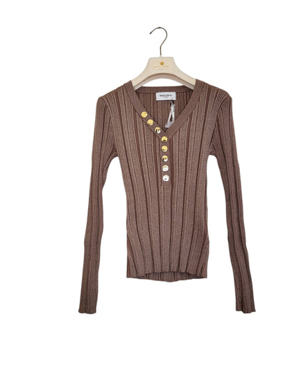 Maglia lurex coste con bottoni