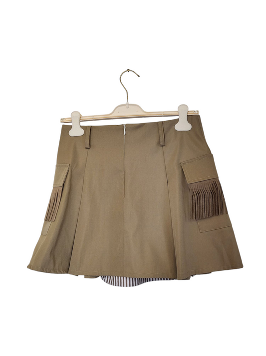 Gonna con tasche e frange beige