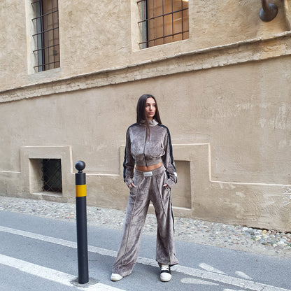 Felpa con zip in ciniglia