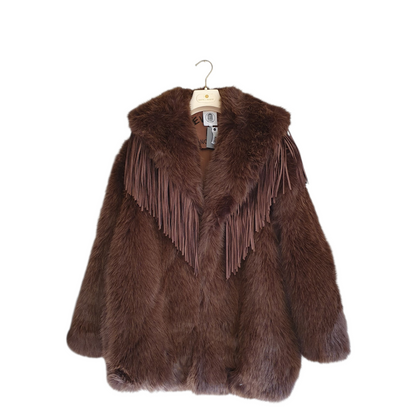 Ecopelliccia con frange marrone