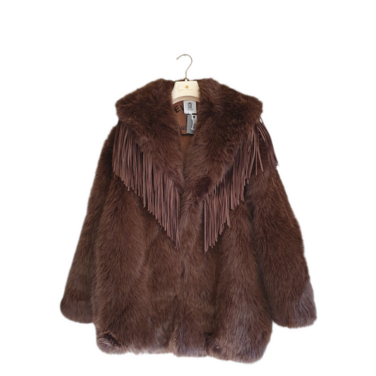 Ecopelliccia con frange marrone